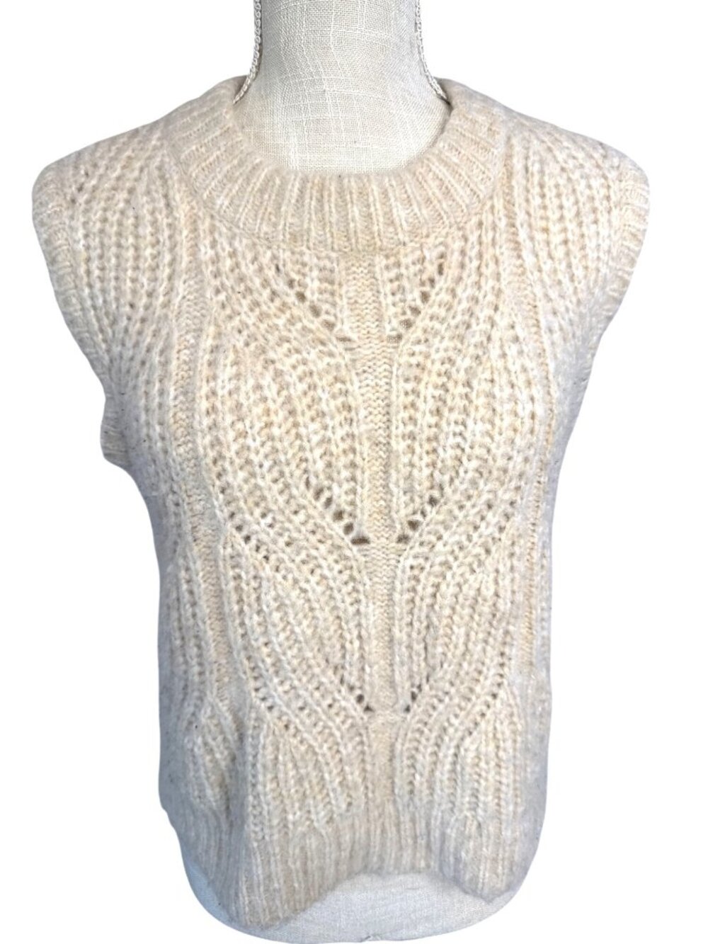 Madewell Womens Cable Knit Sleeveless Sweater Vest Ivory Wool Blend Chic XXS